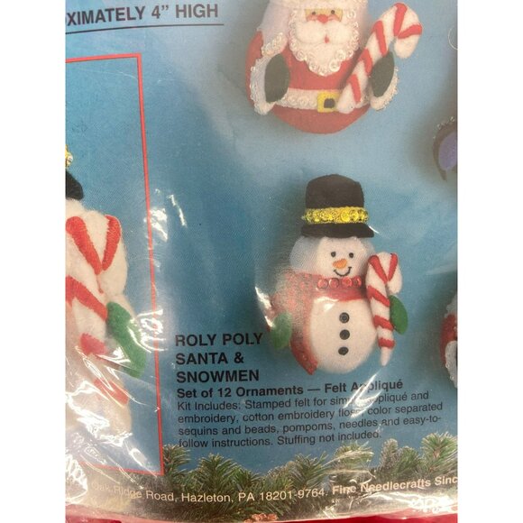 Bucilla Roly Poly Santa and Snowmen Set of 12 Ornaments Felt #83140 - Picture 6 of 9